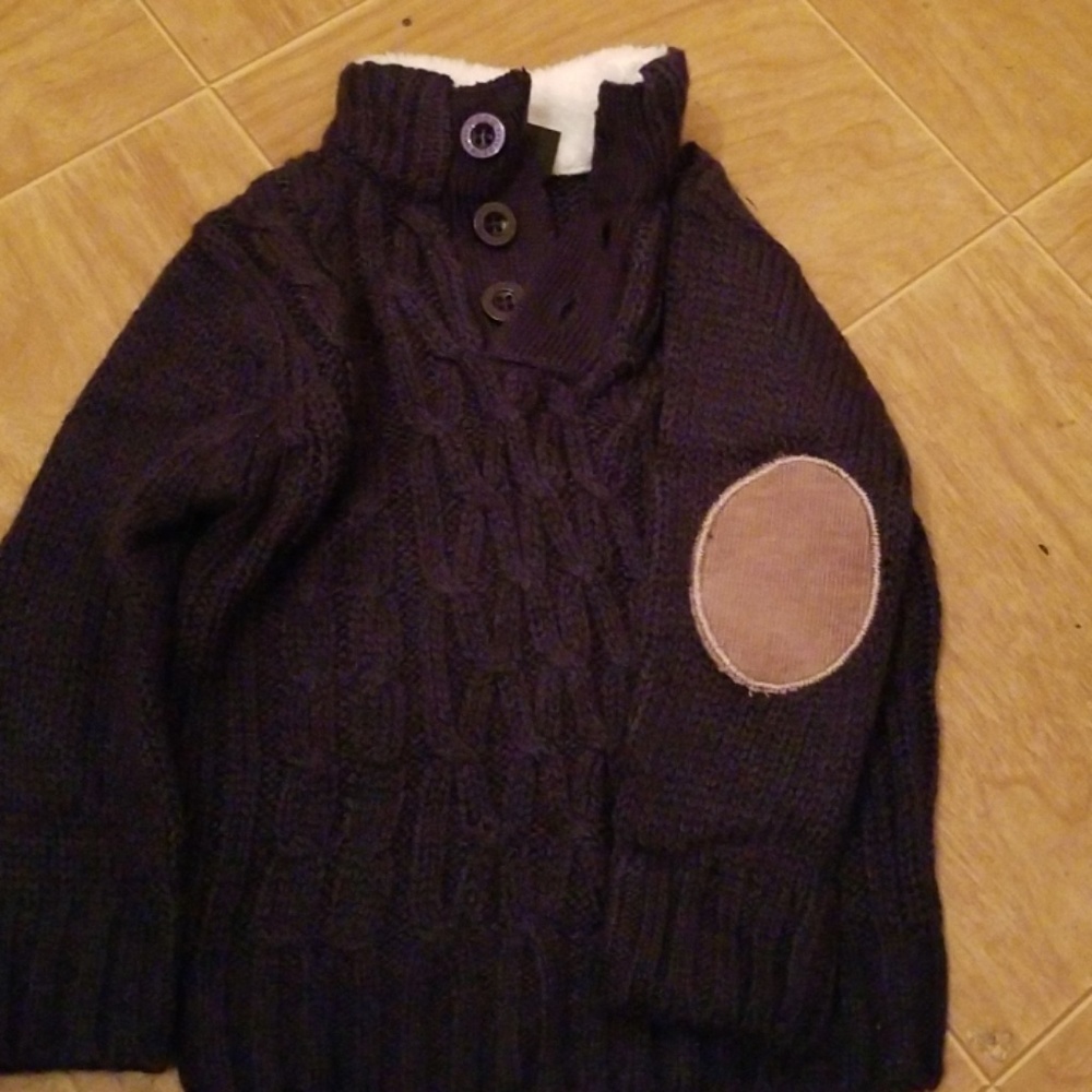 Navy sweater w/ tan cord patches